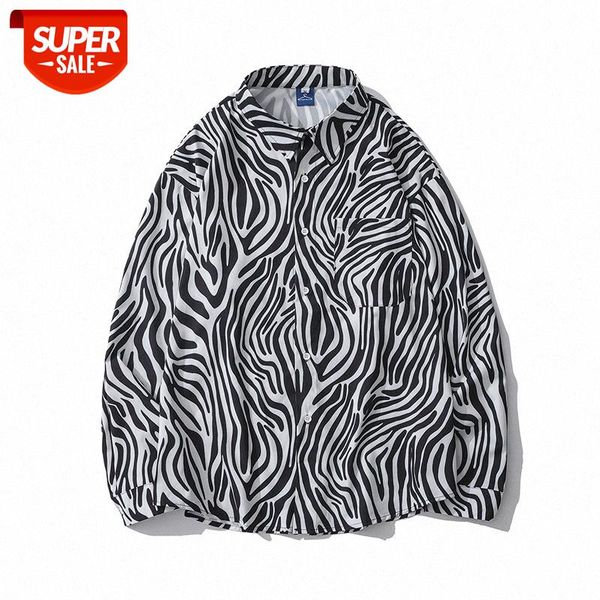

zebra pattern full print long-sleeved shirt male street flow loose hip-hop bf style jacket #5u5s, White;black