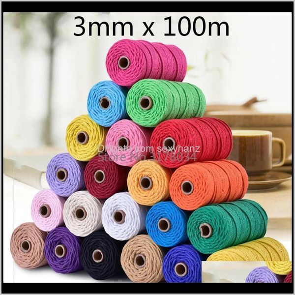 

yarn m 100 cotton colorful cord rope beige twisted rame string diy home textile wedding decorative tapestry art 110yards wxdti braci, Black;white
