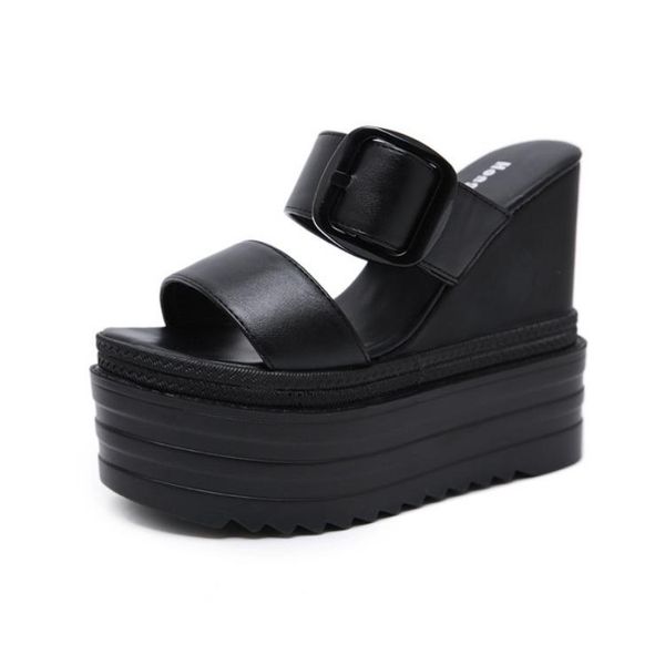 

slippers women's summer wear 2021 korea super high heel waterproof platform loose bottom anti slip thick slope, Black