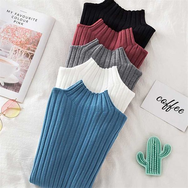 

croysier pullover ribbed knitted sweater autumn winter clothes women high neck long sleeve slim basic woman sweaters 211217, White;black