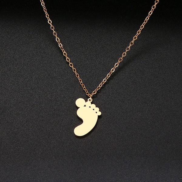 

european and american jewelry small cute foot necklace lady stainless steel doll pendant, Silver