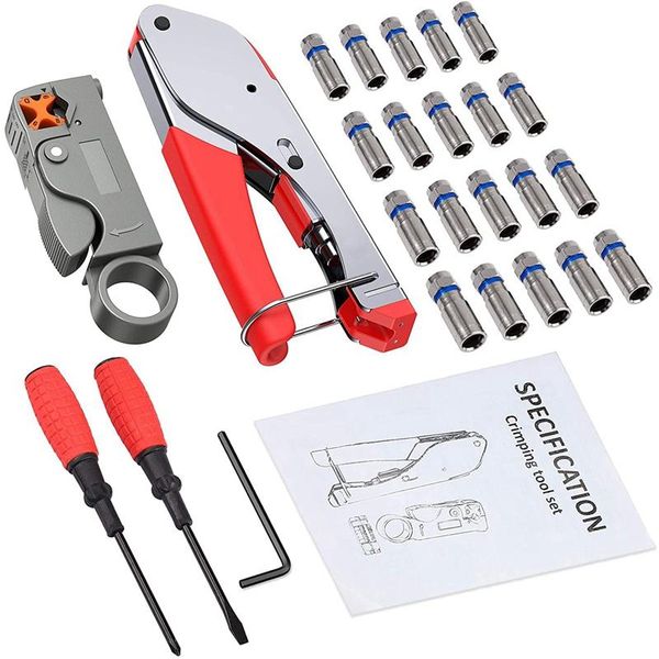 

professional hand tool sets f-type coaxial crimping tool,rotating cable cutter with connector,screwdriver for rg6/rg58/rg59/rg62