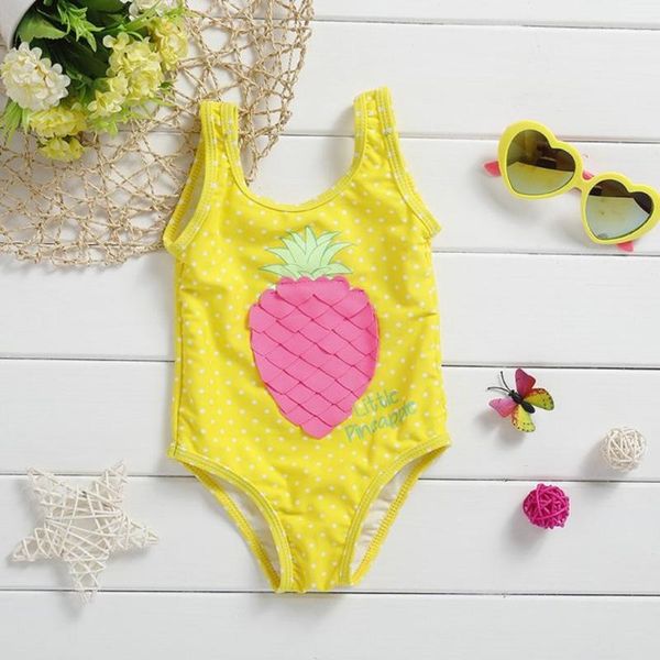 

one-pieces 2021 born toddler baby girls pineapple print swimwear yellow sleeveless o-neck cotton swimsuit bathing suit outfit 6m-4y, Black