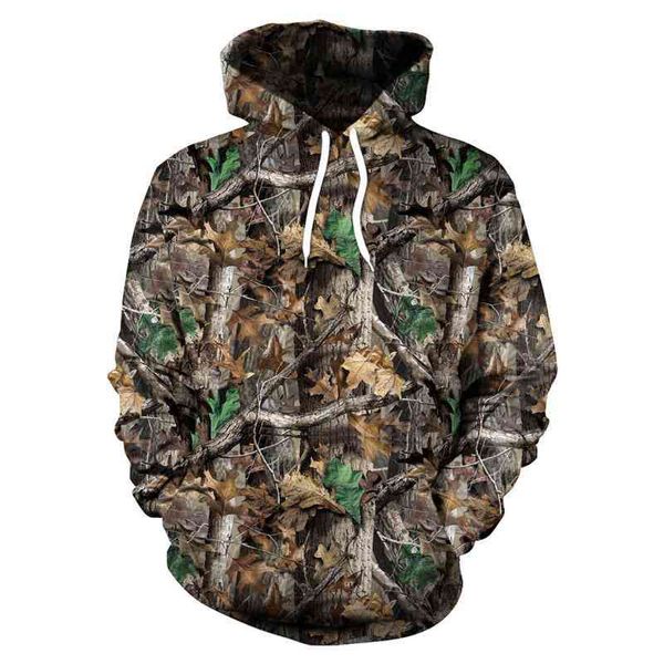

spring and autumn maple leav camouflage 3d hoodi men women outdoor fishing camping hunting clothing hooded coats, Black