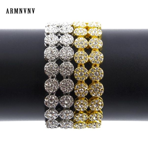 

link, chain armnvnv mens gold silver color hiphop bracelet 2 rows round iced out rhinestone rosary flower, Black