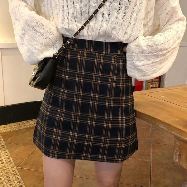 

skirts saia feminina autumn womens clothes korean ulzzang harajuku vintage plaid high waist mini skirt women black a line