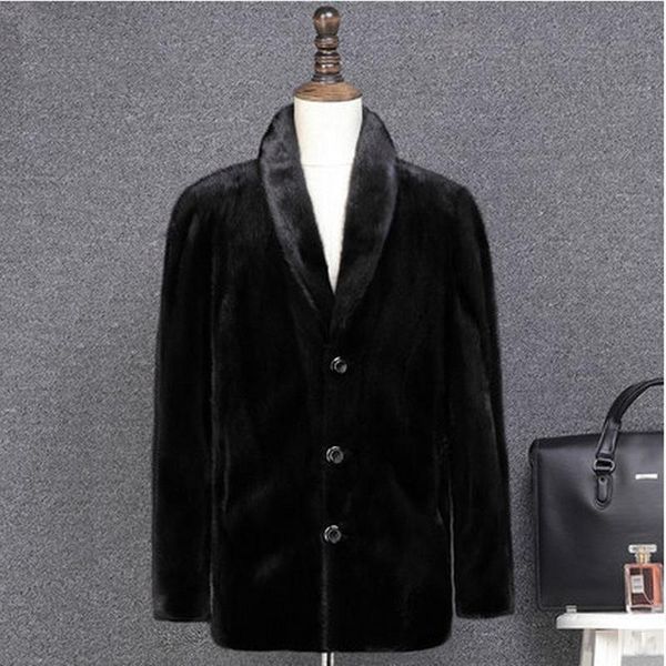 

men's fur & faux s-6xl fashion women winter clothes medium and long coat suit collar imitation mink jacket, Black