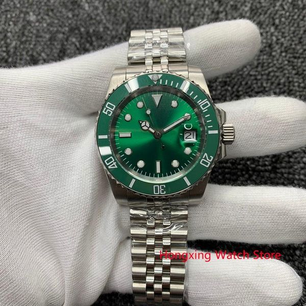 

wristwatches no logo watch men 40mm men's automatic mechanical green ceramic bezel steel case sapphire glass jubilee sterile wristwatch, Slivery;brown