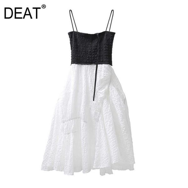 

[deat] summer fashion slash neck high waist knee-length sleeveless splicing loose personality dress women 13c730 210527, Black;gray