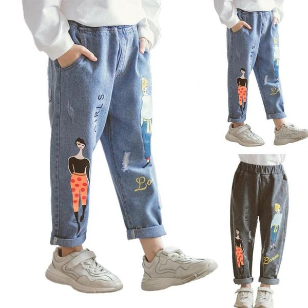

jeans 2021 trendy girl cartoon print breathable elastic waist 4-9t baby casual pants for home size 4/5/6/7/8/9, Blue
