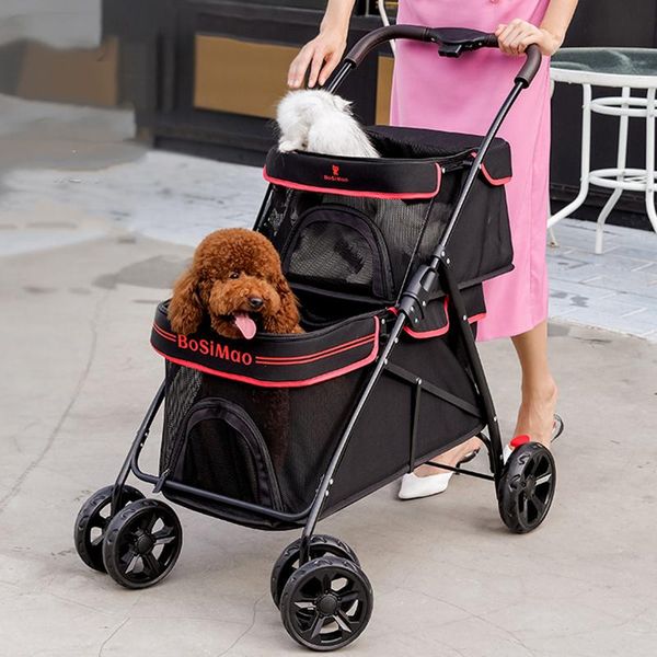 

dog car seat covers luxury pet cat stroller folding double-layer born baby pull cart four-wheel transporter carrier travel bags