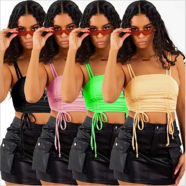 

women's tanks & camis tmustobe fashion casual street stretch drawstring wild tube vest small camisole suspenders exposed party club, White