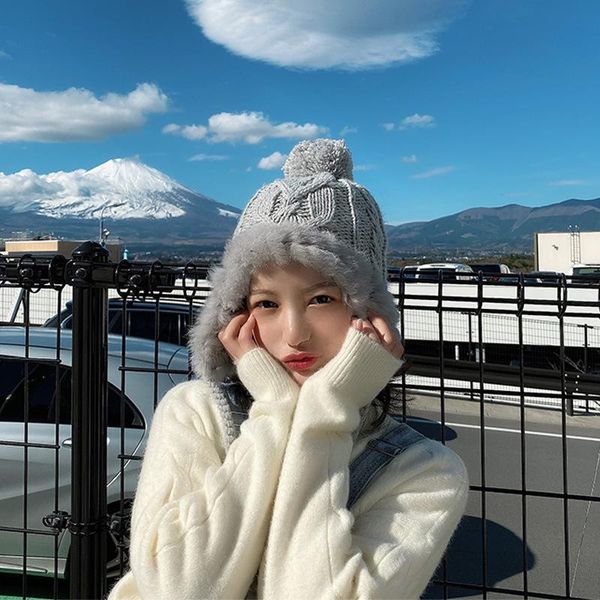 

beanies hat women autumn winter lei feng warm korean version of sweet and lovely ear protection ball sleeve head knitted