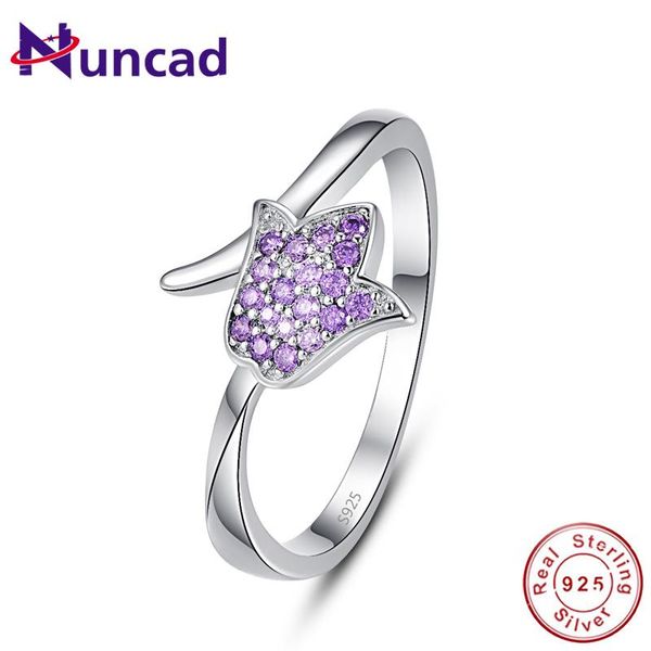 

wedding rings nuncad violet rose flower shape sterling round cut purple cz stone silver color ring woman fashion jewelry gift, Slivery;golden