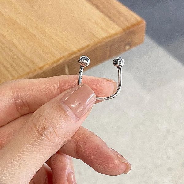 

cluster rings s925 sterling silver irregular texture smile stone ring opening adjustable simple personality trend wholesale, Golden;silver