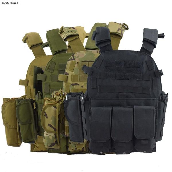 

tactical hunting vest molle plate carrier military combat army body armor training protection paintball gear jackets, Camo;black