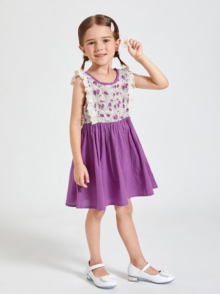 

toddler girls floral ruffle trim dress she02, Red;yellow