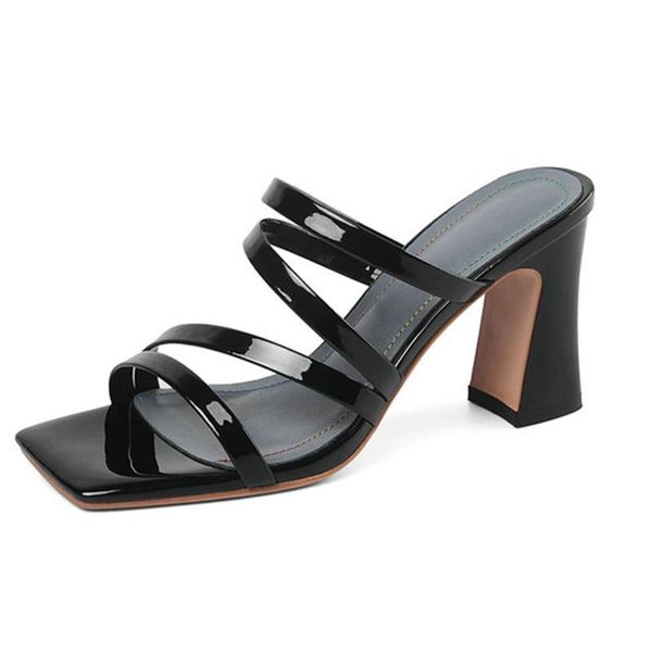 

concise genuine leather high heels women slippers 2021 summer ladies pumps cross strap party dancing shoes woman, Black