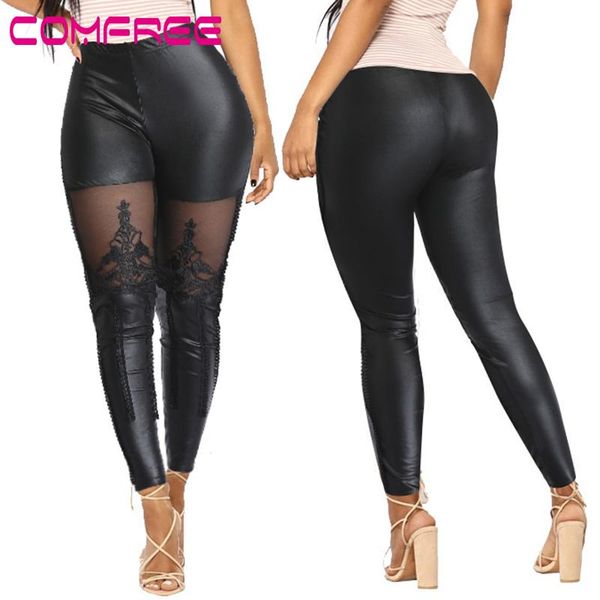 

women's faux leather leggings push up shaping pants high waisted tights gothic punk leggins pencil skinny jeggings streetwear running, Black;blue