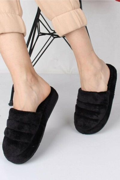 

women's black home slippers plush dowry slipper bohÃ§a