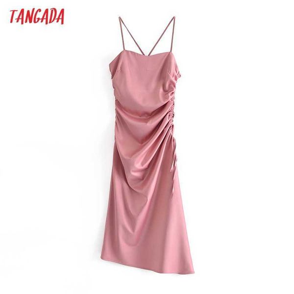 

tangada women solid color pleated midi dress strap adjust sleeveless fashion lady elegant dresses vestido qn125 210609, Black;gray