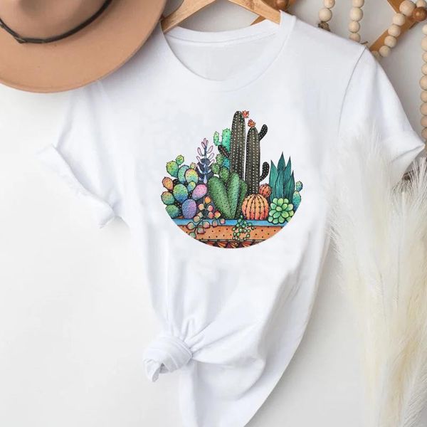 

t-shirts women cartoon cactus plant spring summer 90s kawaii fashion clothes stylish tshirt lady print girl tee t-shirt women's, White