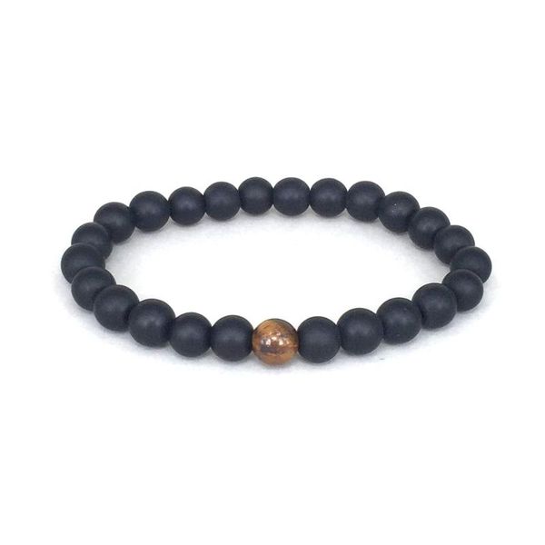 

beaded, strands frosted stone tiger eye beaded bracelet yoga bangle sports elastic rope natural stones fashion accessories chain men jewelle, Black