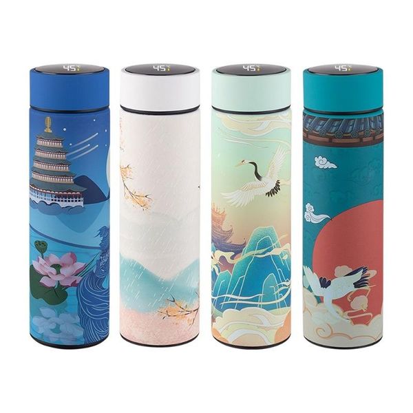 

water bottles smart insulation cup coffee bottle chinese classical style gift tea mug stainless steel thermal led temperature display