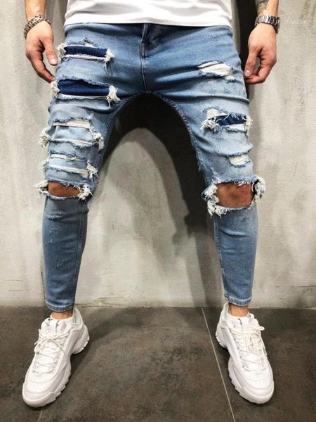 

men's jeans blue full laser cut - patched jeans1 nrkb