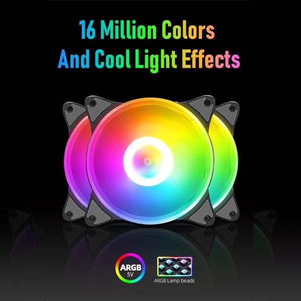

12cm 5 colors led lighting silent chassis cooling fan 6pin heatsink radiator for deskpc case computer tools fans & coolings