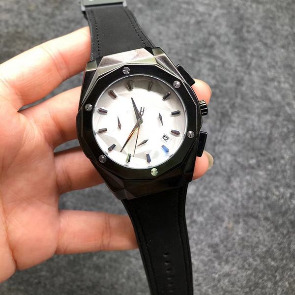 

7-3mens gold watches leather strap screw embedded in rubber case design business models sports luxury fashion brand quartz chronograph, Slivery;brown