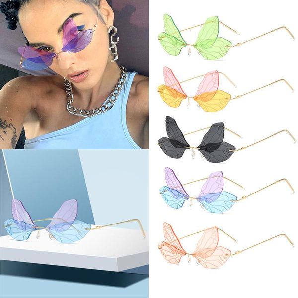 

outdoor eyewear vintage butterfly rimless women sunglasses colorful wing frame summer fashion eyeglasses uv400 protective shades cycling gla