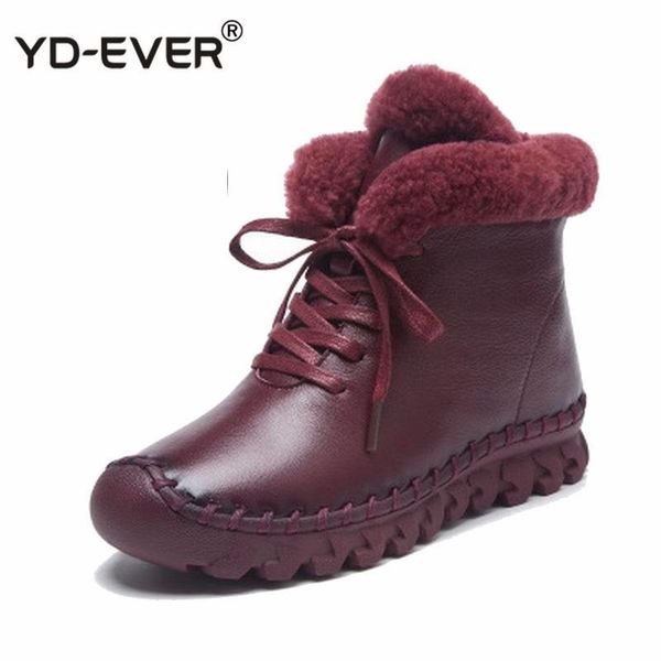 

boots winter female plus velvet genuine leather shoes snow platform women thermal cotton-padded flat ankle, Black