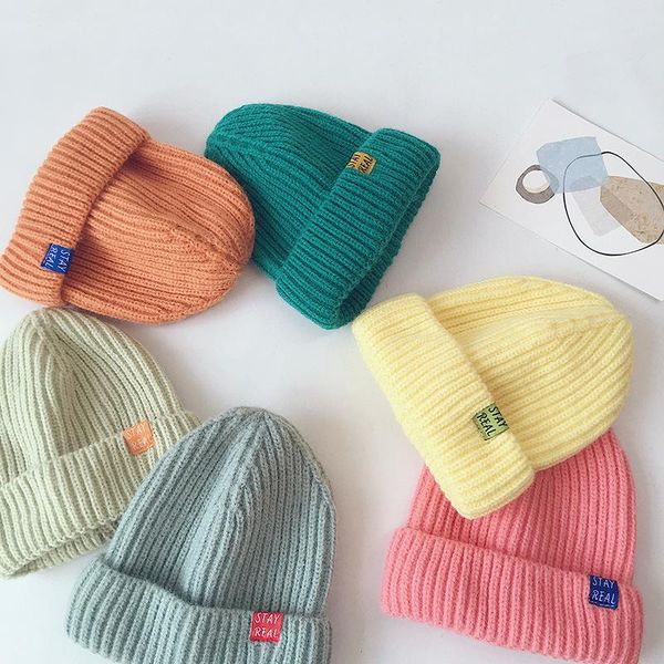 

caps & hats candy color knitted baby warm autumn winter kids girls boys cap beanie soft elastic crochet toddler hat accessories, Yellow