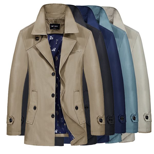

Fashion Trench Coat Men's Plus Size Windbreaker Spring and Autumn Business Leisure Jacket Youth Solid British Long Sleeve, Khaki 1