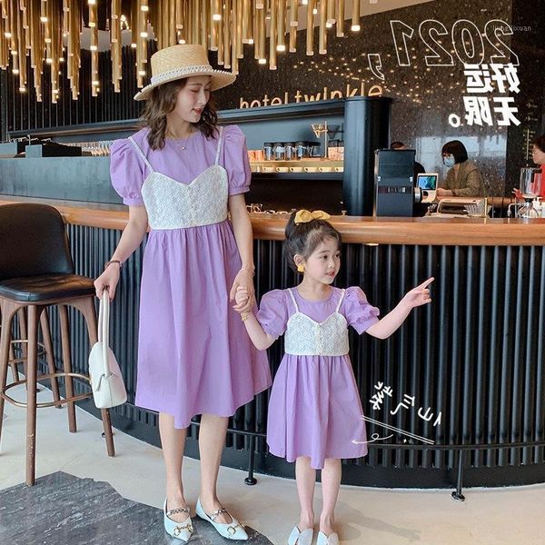 

family matching outfits purple mother daughter dresses fake two pieces design big sister little clothes for twins pajamas1, Blue
