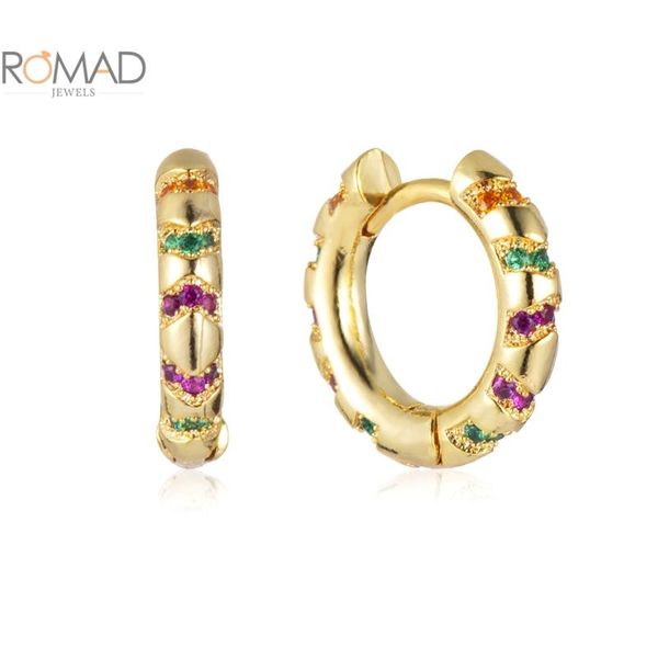 

hoop & huggie romad 13/15mm gold diamond round small earrings women colorful zircon hoops for party jewelry pendientes mujer, Golden;silver