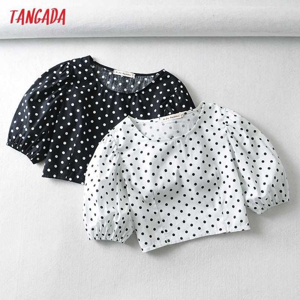 

tangada women retro dots print crop shirt puff short sleeve summer chic female shirt 2a04 210609, White