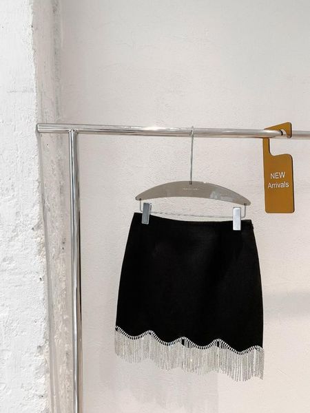 

skirts ladies 2021 fashion solid color rhinestone fringed skirt 0116, Black