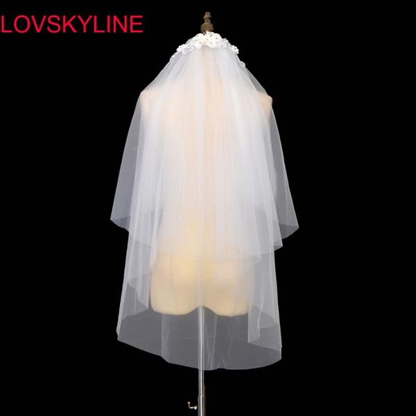 

bridal veils lovskyline white ivory 2 layers veil beautiful flowers appli cathedral short wedding cut edge with comb bride, Black