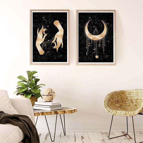 

paintings celestial poster canvas painting moon wall picture abstract minimalism witch hand art prints living room gallery boho decoration