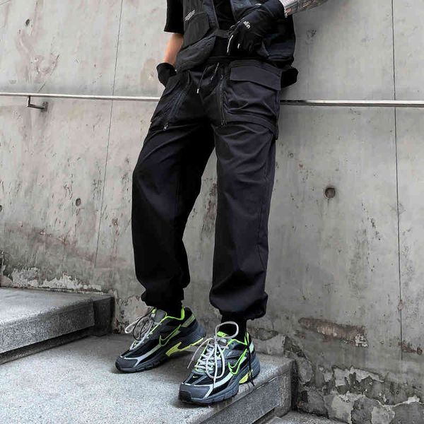 

pant hip hop jogging mens multi-pocket elastic waist harem male streetwear trousers tactical pants men, Black