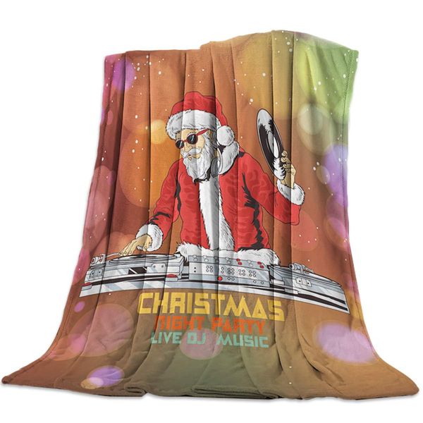 

fluffy plush flannel fleece throw blanket, merry christmas dj santa claus night party luxury lightweight warm cozy travel