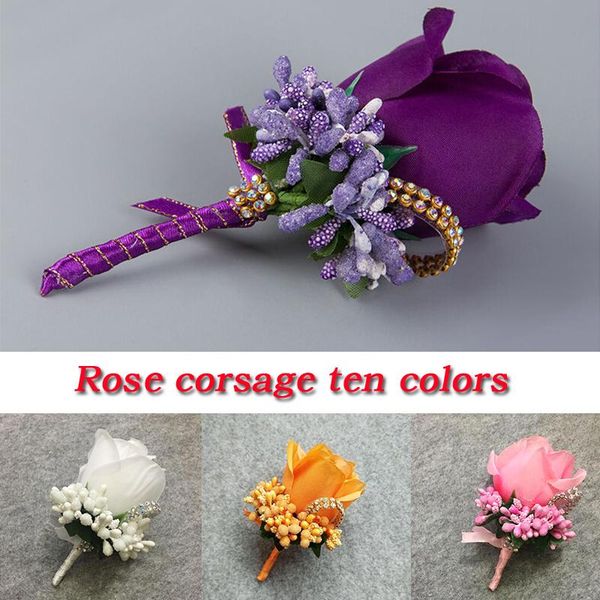 

artificial rose flowers corsages glitter rhinestone boutonniere pins classic lace for wedding party bouquet decoration decorative & wreaths