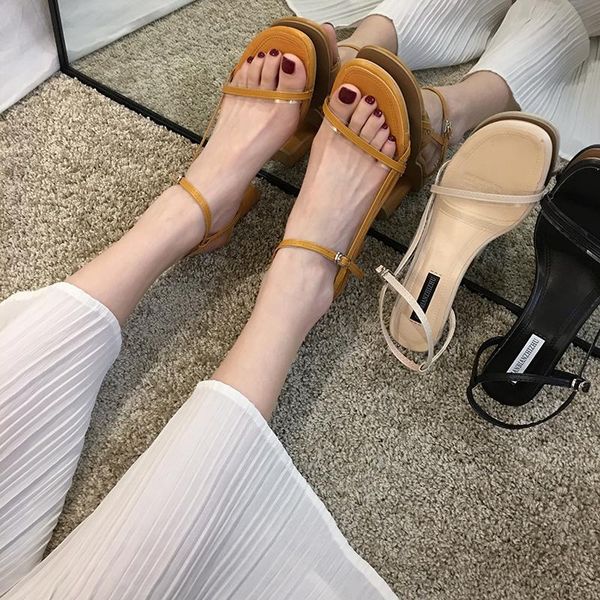 

women's shoes sandals 2021 summer thick heel open toe with slip high heels, Black