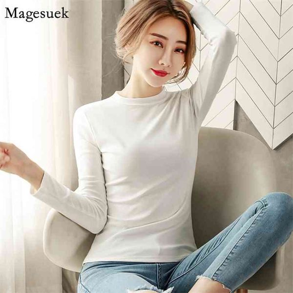 

autumn korean style long sleeve cotton white blouse women o-neck plus size casual shirt blusas 11554 210512