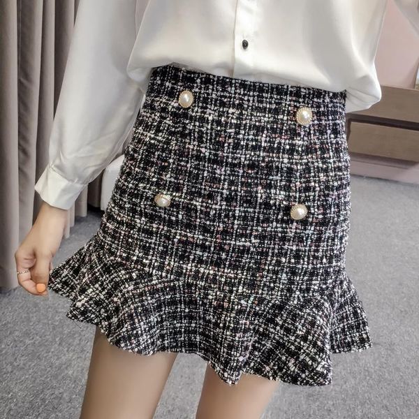 

skirts korean autumn 2021 high waist skirt gray frayed plus size mini elegant office wear black winter outwear short