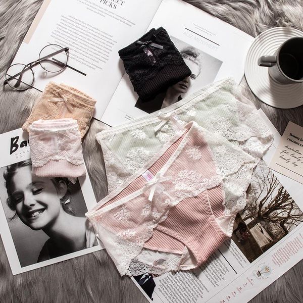 

women's panties [ products in spring and summer] [lace] high-end threaded underwear, cotton ladies low-waist briefs, Black;pink
