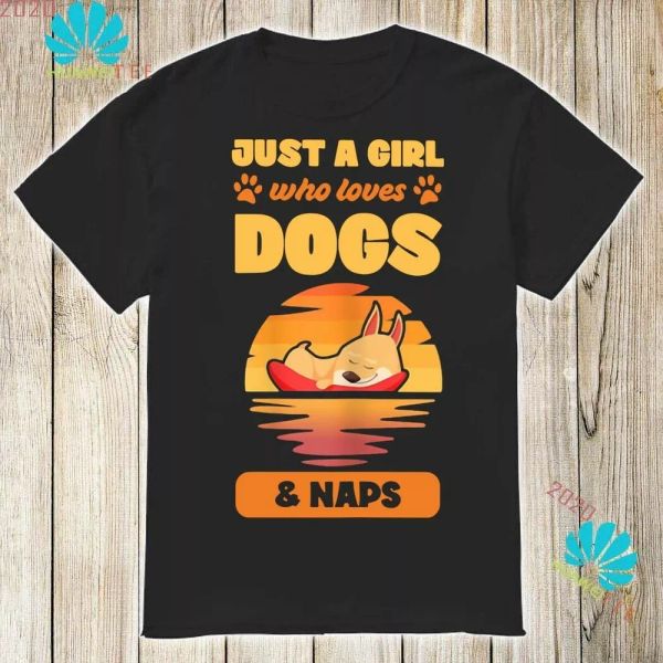 

just a girl who loves dogs and naps t-shirt, White;black