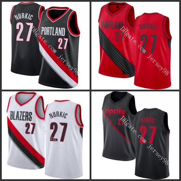 

portland trail blazers men #27 jusuf nurkic white retro basketball jersey, Black